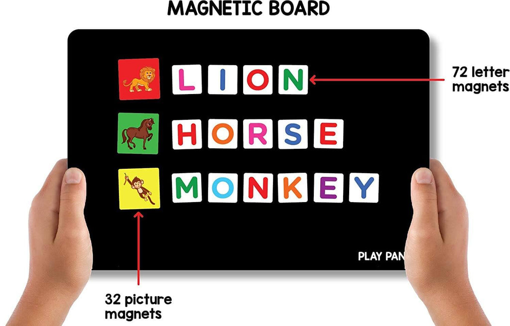 Play Panda Magnetic Learn to Spell : Animals with 32 Picture Magnets, 72 Letter Magnets, Magnetic Board and Spelling Guide - Firsttoyz™ - firsttoyz.com - Firsttoyz™ - Indian toys