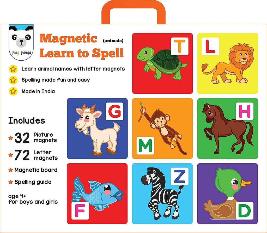 Play Panda Magnetic Learn to Spell : Animals with 32 Picture Magnets, 72 Letter Magnets, Magnetic Board and Spelling Guide - Firsttoyz™ - firsttoyz.com - Firsttoyz™ - Indian toys