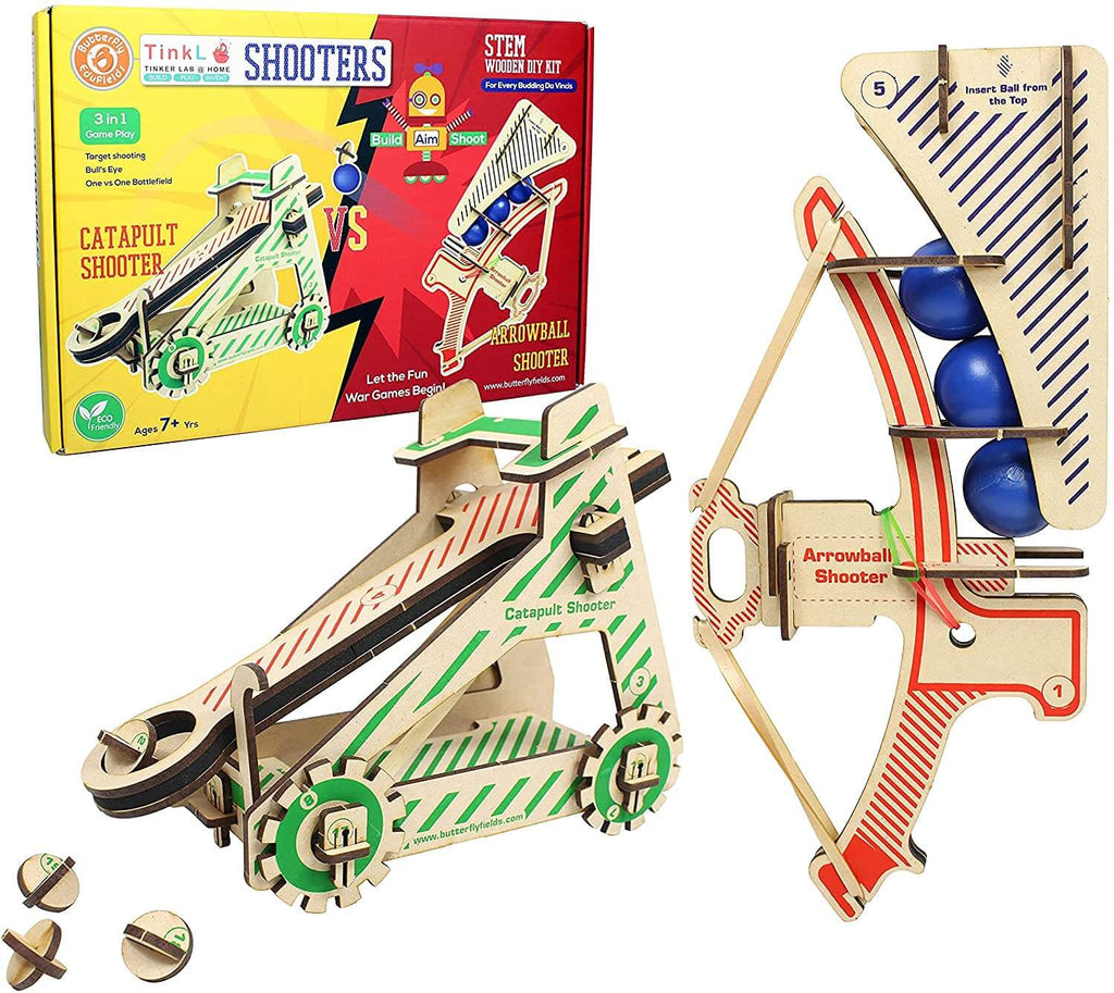 ButterflyEduFields STEM Construction Activity Toys | 2in1 DIY Catapult Guns Shooter Kit , Learning Educational Wooden Gift Set - Firsttoyz™ - firsttoyz.com - Firsttoyz™ - Indian toys