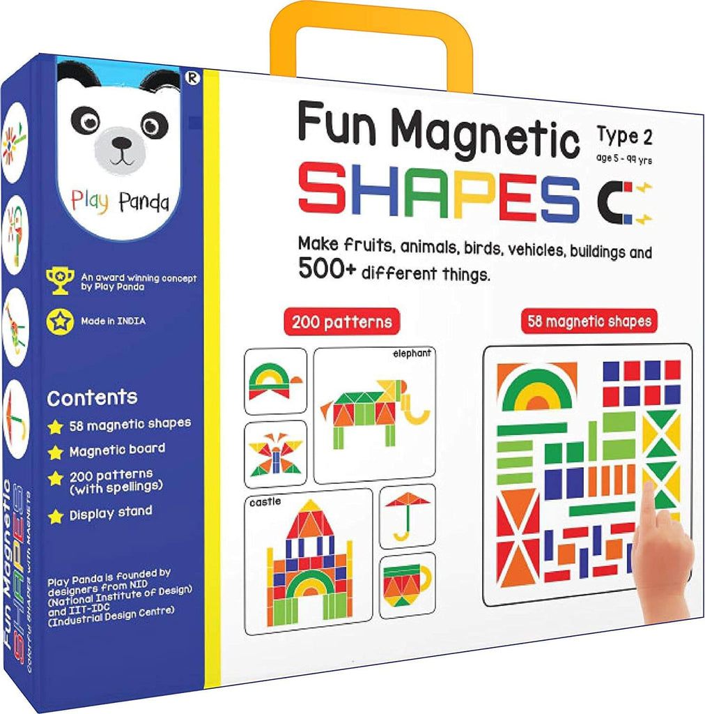 Fun Magnetic Shapes (Junior) : Type 2 with 58 Magnetic Shapes, 200 Pattern Book, Magnetic Board and Display Stand - Firsttoyz™ - firsttoyz.com - Firsttoyz™ - Indian toys