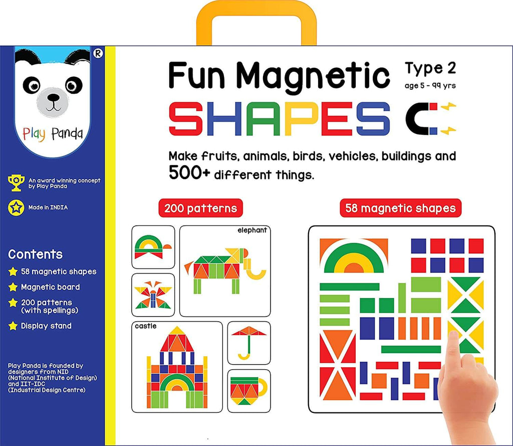 Fun Magnetic Shapes (Junior) : Type 2 with 58 Magnetic Shapes, 200 Pattern Book, Magnetic Board and Display Stand - Firsttoyz™ - firsttoyz.com - Firsttoyz™ - Indian toys