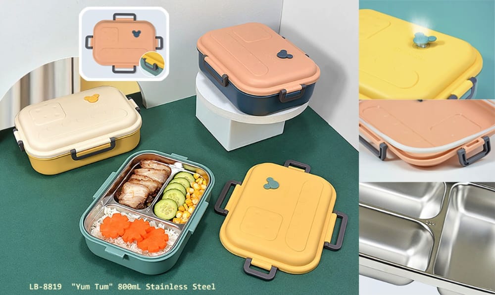 Yum Tum 3 Grid Stainless Steel Lunch Box - FirstToyz® - firsttoyz.com - FirstToyz® - Indian toys